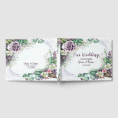 ウェディングパーティパープルフローラ緑素朴色 ゲストブック (全面)