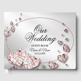 ウェディングパーティピンクピーチイニシャイハート幾何学的 ゲストブック