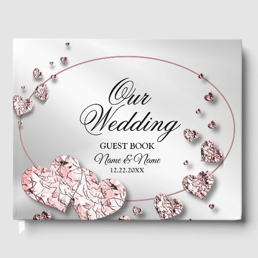 ウェディングパーティピンクピーチイニシャイハート幾何学的 ゲストブック (正面)