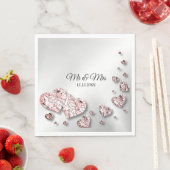 ウェディングパーティピンクピーチイニシャイハート幾何学的 スタンダードランチョンナプキン (インサイチュ)