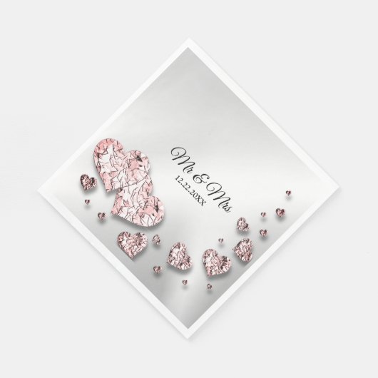 ウェディングパーティピンクピーチイニシャイハート幾何学的 スタンダードランチョンナプキン (角)