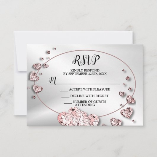 ウェディングパーティピンクピーチイニシャイハート幾何学的 出欠カード (正面)