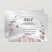 ウェディングパーティピンクピーチイニシャイハート幾何学的 出欠カード (正面/裏面)