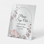 ウェディングパーティピンクピーチイニシャイハート幾何学的 台座サイン (正面)