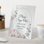 ウェディングパーティピンクピーチイニシャイハート幾何学的 台座サイン (インサイチュ)