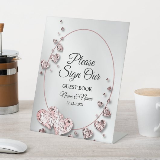 ウェディングパーティピンクピーチイニシャイハート幾何学的 台座サイン (インサイチュ)