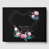 ウェディングパーティピンクフローラ幾何学的フレームブラック ゲストブック (裏面)