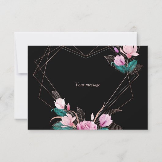 ウェディングパーティピンクフローラ幾何学的フレームブラック サンキューカード (裏面)