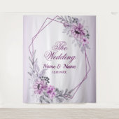 ウェディングパーティピンクフローラ紫の枠 タペストリー (正面)
