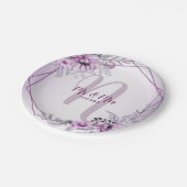 ウェディングパーティピンクフローラ紫の枠 ペーパープレート (アングル)