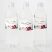 ウェディングパーティピンクレッドフローラ緑金ゴールドシルバー ペットボトルラベル (ボトル)