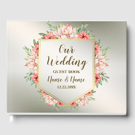 ウェディングパーティピーチオレンジフローラブロンズ素朴 ゲストブック
