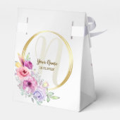 ウェディングパーティモノグラムカラフルピンクフローラゴールデン フェイバーボックス (裏面サイド)