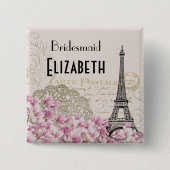 ウェディングパーティヴィンテージエッフェルタワー 缶バッジ (正面)