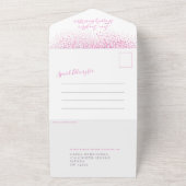ウェディングパーティーのあとのピンクの水彩の点描芸術 オールインワン招待状 (外側)