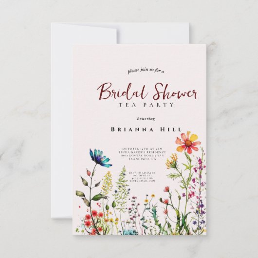 ウェディングパーティーのお茶会への招待, ワイルドフラワーのワイルドフラワー 招待状 (正面)