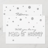 ウェディングパーティーのための 白＆シルバー グリッタードット カード (正面/裏面)