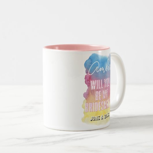 ウェディングパーティーの仲間になってくれる? ウォーターカラーのマグカップ ツートーンマグカップ (正面右)