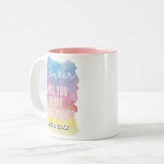 ウェディングパーティーの仲間になってくれる？　ウォーターカラーのマグカップ ツートーンマグカップ (正面左)