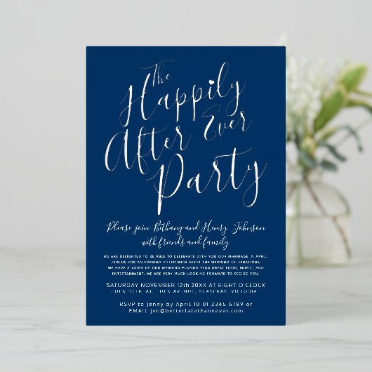 ウェディングパーティーの後ずっと白いシルバーブルー 箔招待状 (立ち正面)