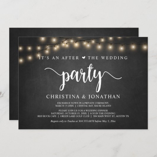 ウェディングパーティーの後のパーティーの案内状, 秘密結婚の招待状 招待状 (正面/裏面)