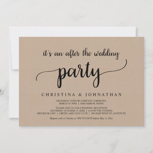 ウェディングパーティーの後、ラスティッククラフトの秘密結婚式 招待状 (正面)