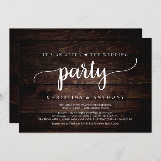 ウェディングパーティーの後、素朴なウェディングエロープメント 招待状 (正面/裏面)