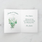 ウェディングパーティーの白いコーラルリリーに感謝 サンキューカード (内部)