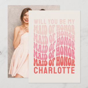 ウェディングパーティーの花嫁の友人 ピンク モダン ガーリー レトロ 60's シンプル 招待状