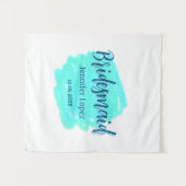 ウェディングパーティーの青緑の水彩画　名前と日付を追加 タペストリー (正面(横))