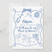 ウェディングパーティーへのお願いカードのテンプレート、手描きのウィル 招待状 (正面)