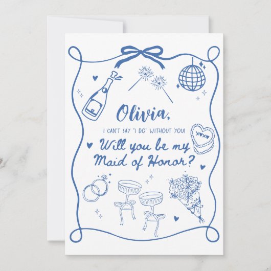 ウェディングパーティーへのお願いカードのテンプレート、手描きのウィル 招待状 (正面)