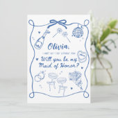 ウェディングパーティーへのお願いカードのテンプレート、手描きのウィル 招待状 (スタンド正面)