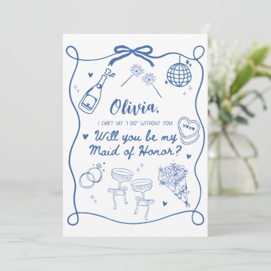 ウェディングパーティーへのお願いカードのテンプレート、手描きのウィル 招待状 (スタンド正面)