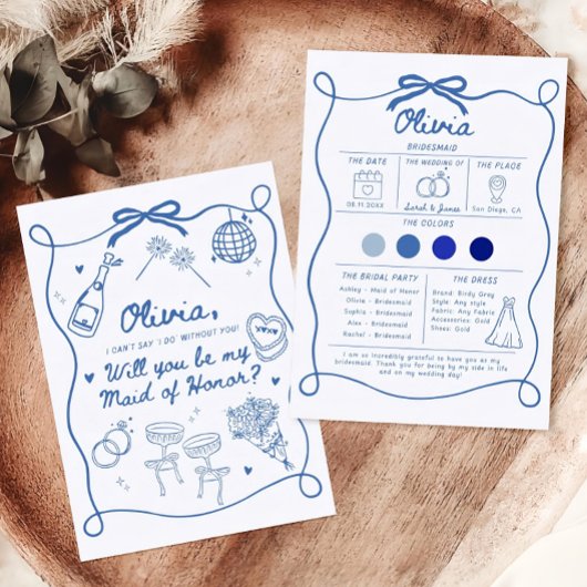 ウェディングパーティーへのお願いカードのテンプレート、手描きのウィル 招待状