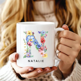 ウェディングパーティーへの特別な贈り物♡オーダーメイドフラワーレターMUG コーヒーマグカップ