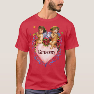 ウェディングパーティーギフト 花婿 エンジェル チャーム ハート 白 Tシャツ