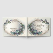 ウェディングパーティーグリーンパープル葉ズゴールデンエレガント ゲストブック (全面)