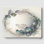 ウェディングパーティーグリーンパープル葉ズゴールデンエレガント ゲストブック (裏面)