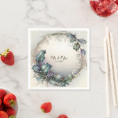 ウェディングパーティーグリーン葉パープルエレガント素朴 スタンダードカクテルナプキン (インサイチュ)