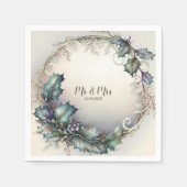 ウェディングパーティーグリーン葉パープルエレガント素朴 スタンダードカクテルナプキン (正面)