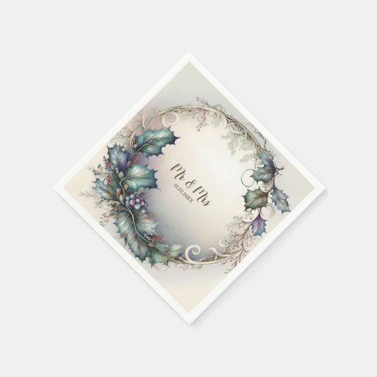 ウェディングパーティーグリーン葉パープルエレガント素朴 スタンダードカクテルナプキン (角)