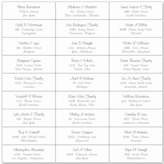 ウェディングパーティーゲスト住所 シールステッカー シール (正面)