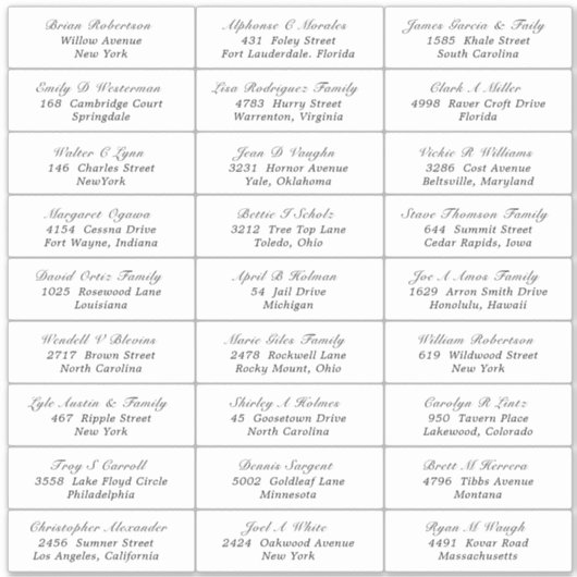 ウェディングパーティーゲスト住所 シールステッカー シール (正面)