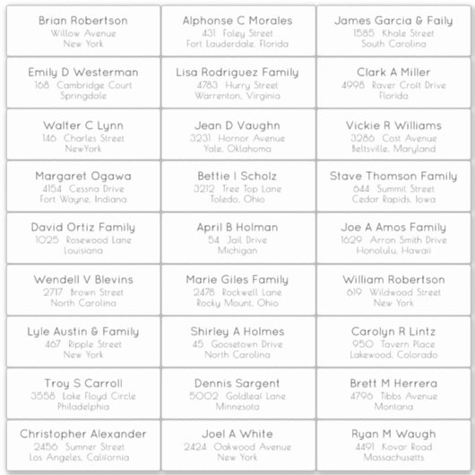 ウェディングパーティーゲスト住所 シールステッカー シール (正面)