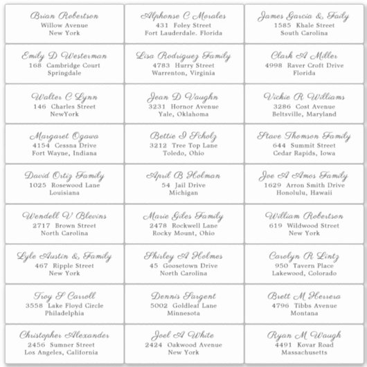 ウェディングパーティーゲスト住所 シールステッカー シール (正面)