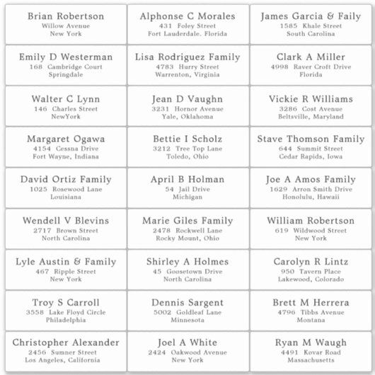 ウェディングパーティーゲスト住所 シールステッカー シール (正面)