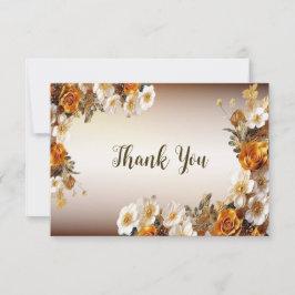 ウェディングパーティーゴールデンオレンジ白素朴花 サンキューカード