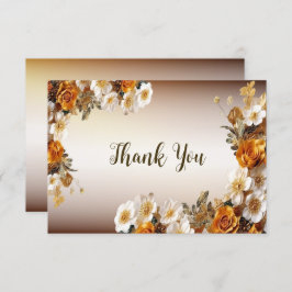 ウェディングパーティーゴールデンオレンジ白素朴花 サンキューカード