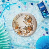 ウェディングパーティーゴールデンオレンジ白素朴花 ペーパープレート (パーティー)